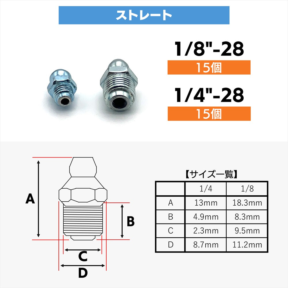 グリスニップル ケース付き M6 M8 M10 車 バイク メンテナンス SN-399-GN 50個